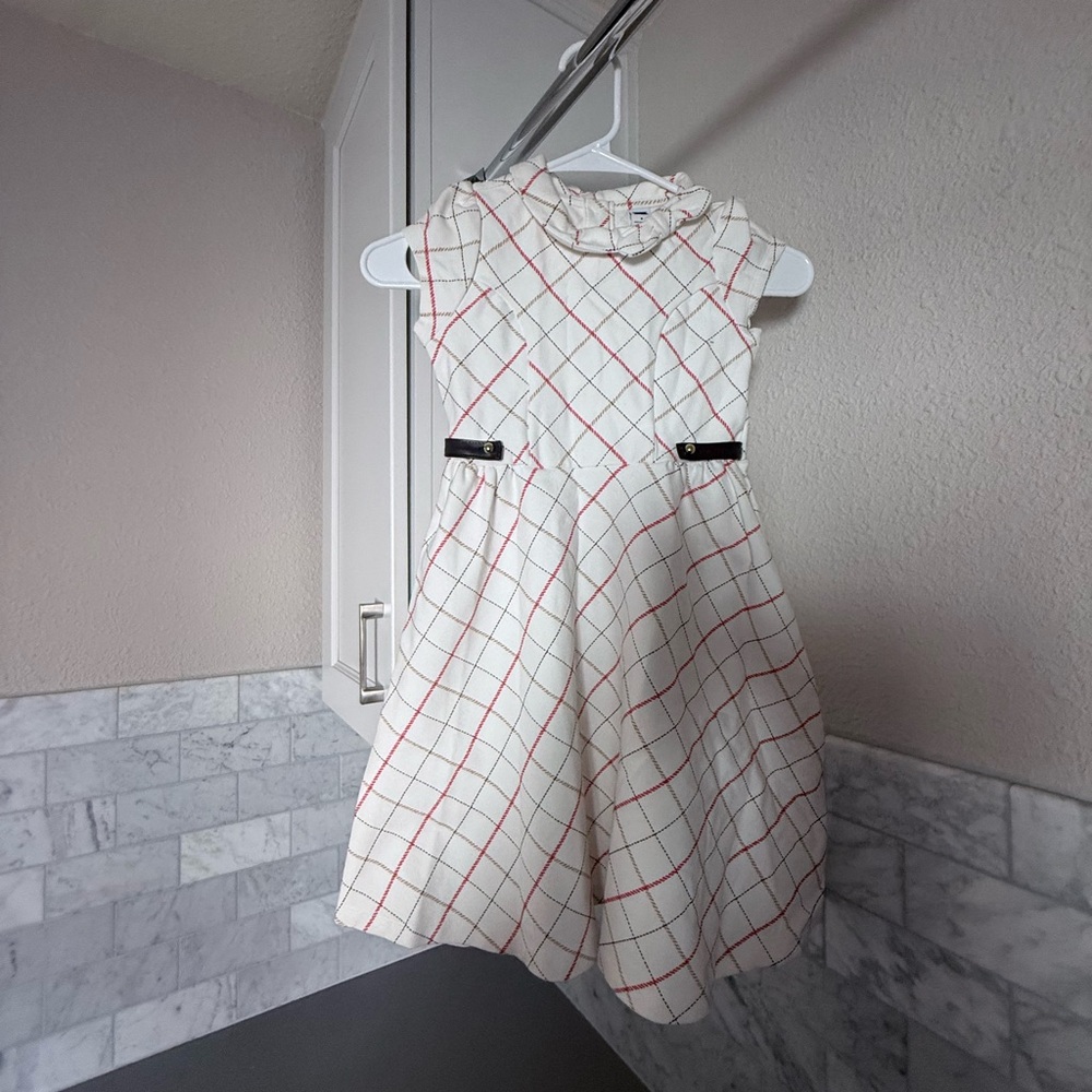 Janie and Jack Cream Dress with Red and Gray Windowpane Plaid